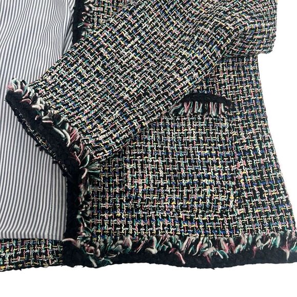 J. Crew Lady Metallic Tweed Jacket Blazer Black Rainbow Multi Fringe Women’s 8 - Picture 11 of 15